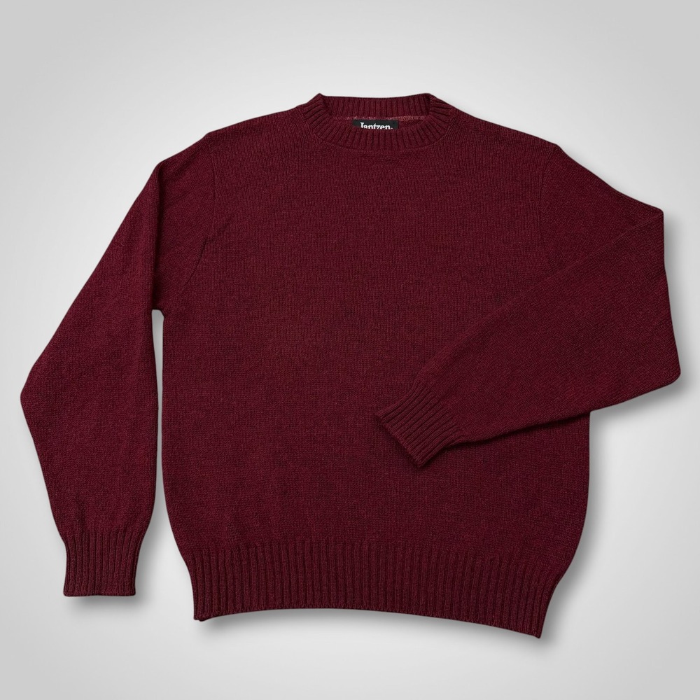 Vintage Jantzen Mens Medium Burgundy Wool Blend Crewneck Sweater Made in USA